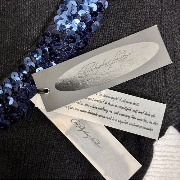 Cashmere Sequined Christopher Fischer  Sweater Black Mob Wife esthetic Size XS-S - Picture 7 of 11